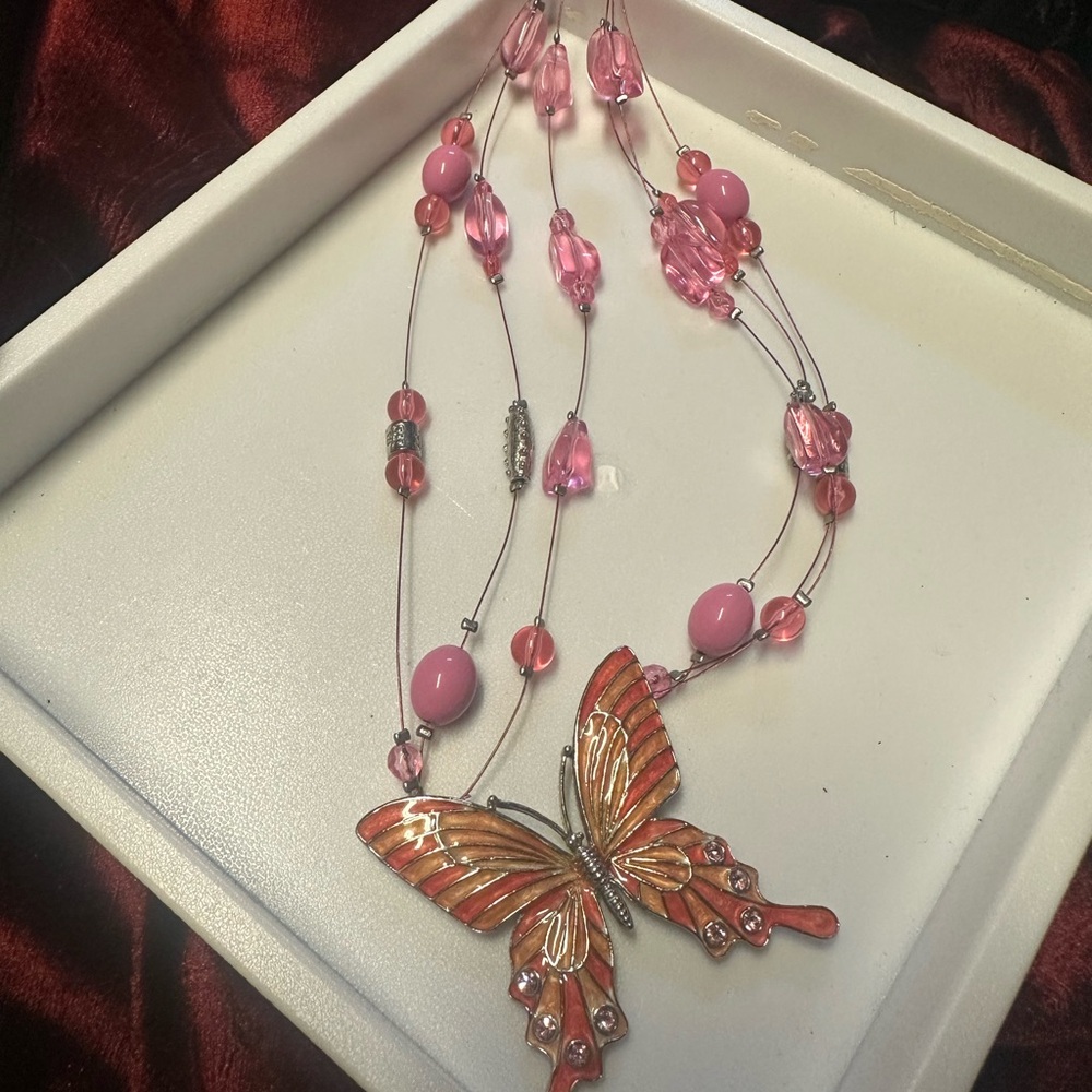 Pink Butterfly Pendant Necklace